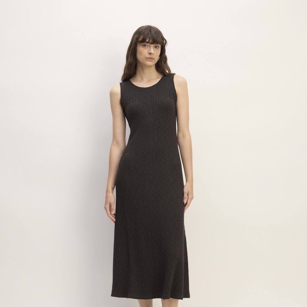 Everlane Women's Rib-Knit A-Line Tank Dress in Black, Size Extra Large